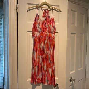 Athleta Ikat Print Georgia Dress S Pink Coral Purple White Built in Bra